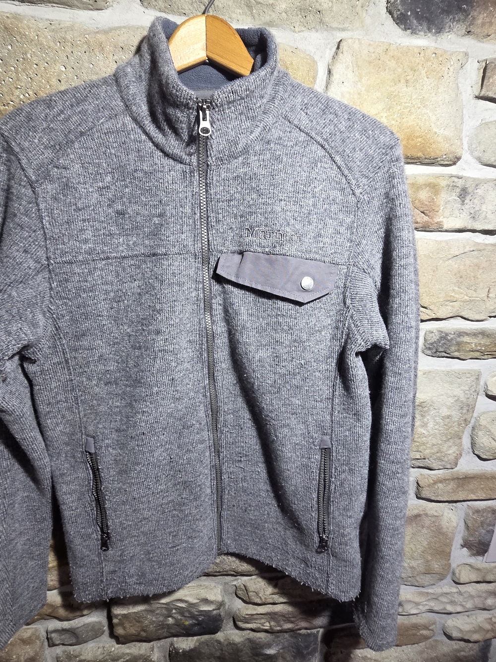 Marmot Men's Gray Poacher Pile Wool Blend Sweater Fleece Full Zip Jacket Size S